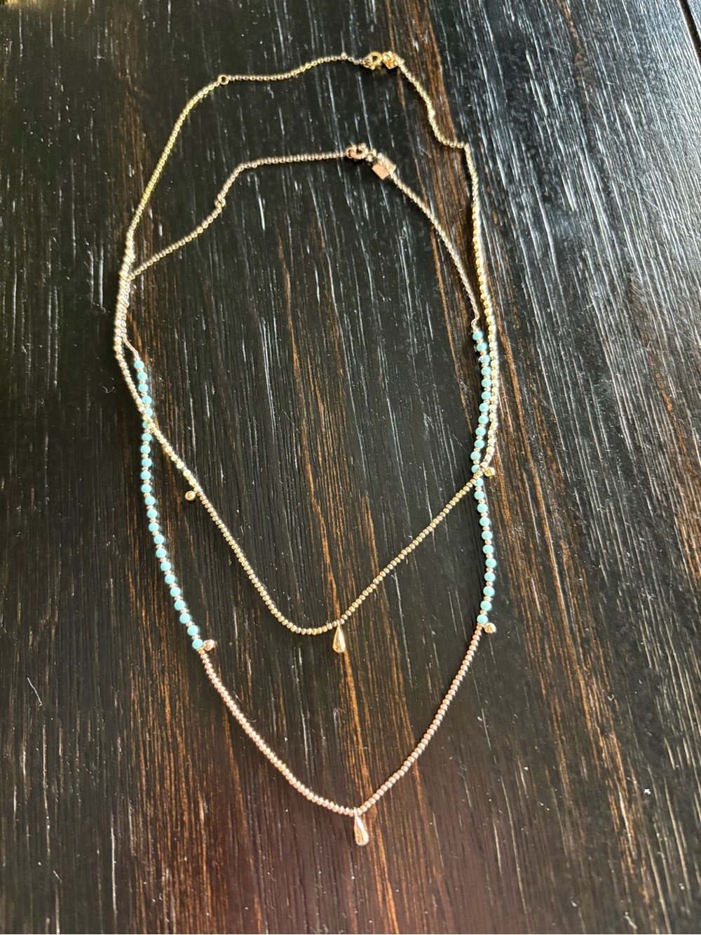 Set of 2 By Charlotte Delicate Choker Necklaces Gold, Rose Gold, Pearl, Turqoise